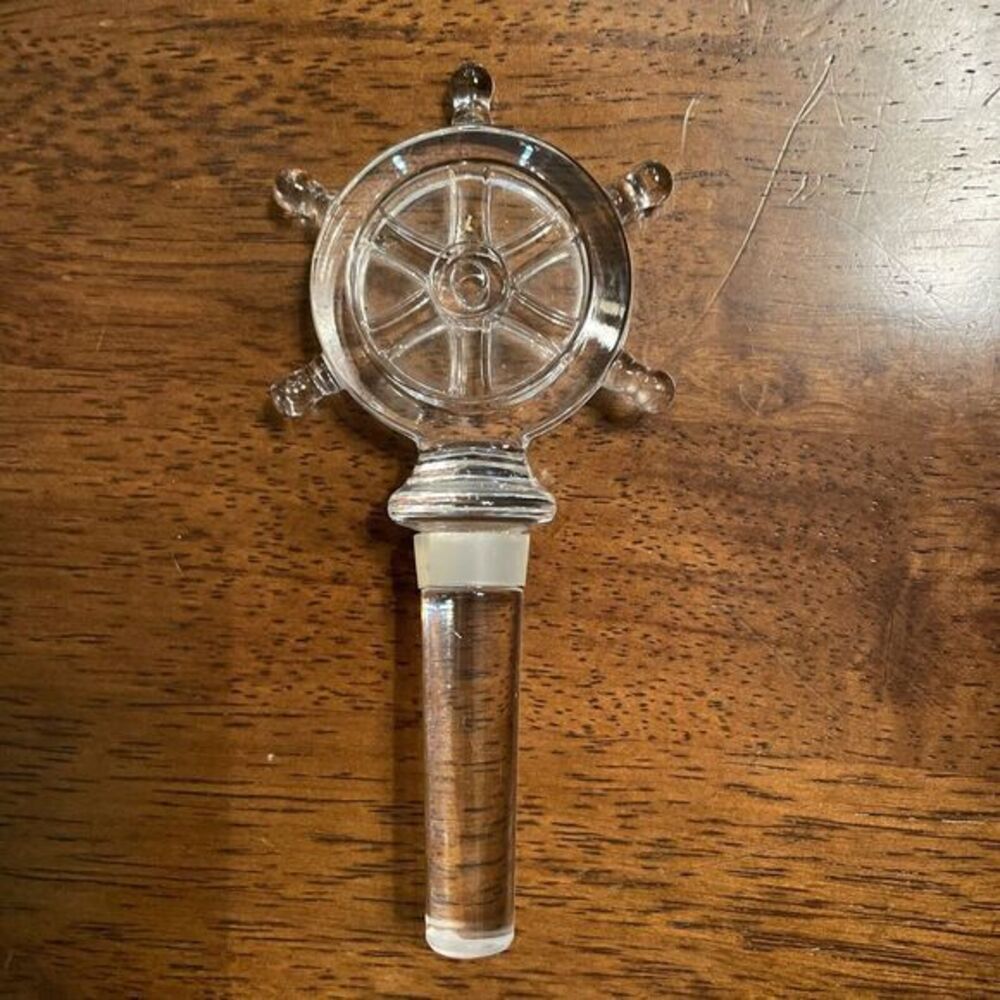Clear Glass Captains‎ Helm Wheel Wine Stopper Nautical Maritime 5 1/2"